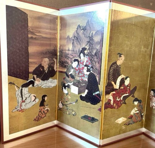 Small Japanese Antique Byobu panel folding screen - Picture 3 of 8