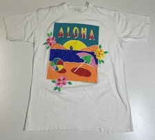 Vintage Aloha Hawaii Turtle Bay T Shirt Sz XL Single Stitch Neon Art Beach 80s