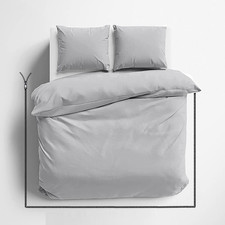 Silver Grey 3 Side Zipper Duvet Cover Set Queen Size - Soft Microfiber
