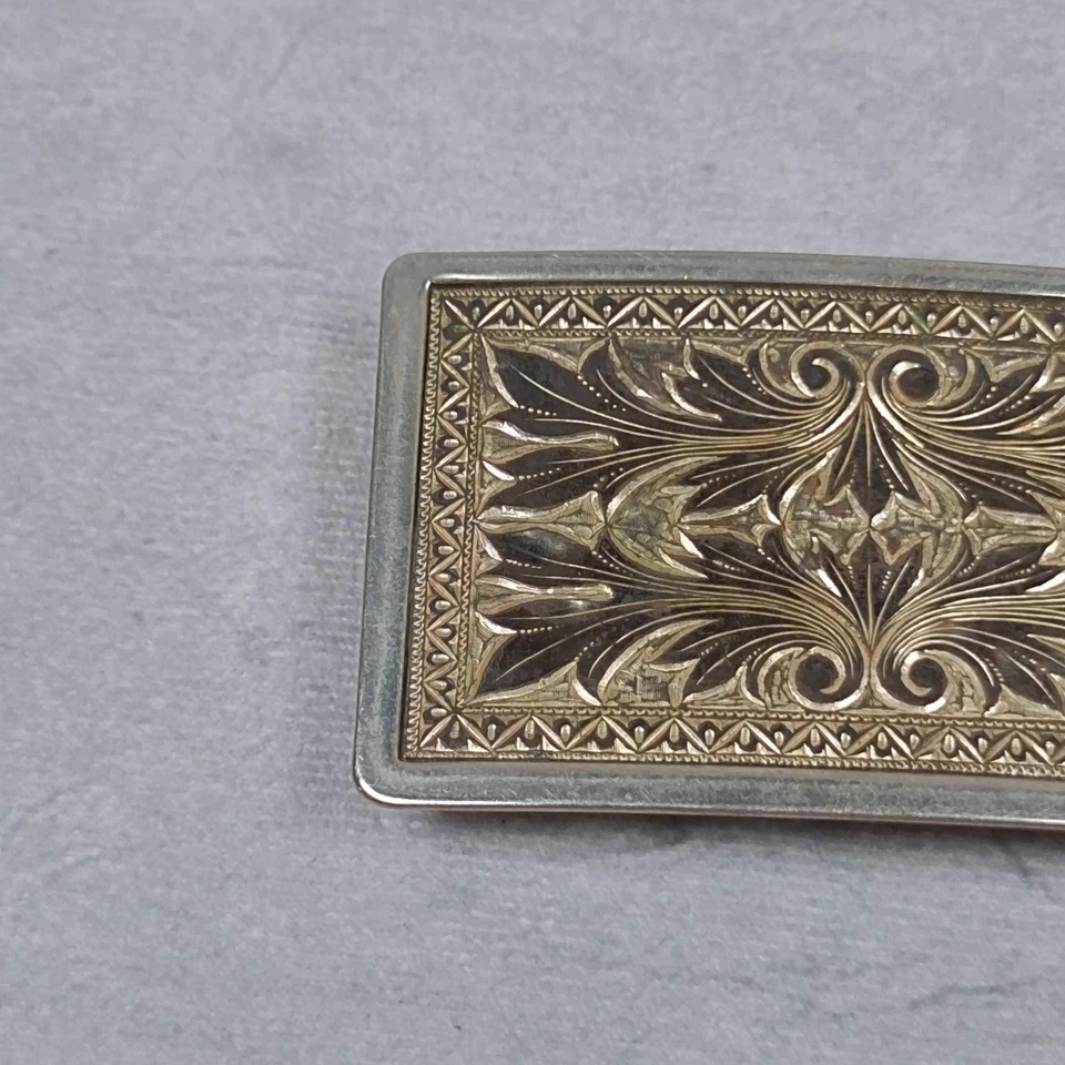 Vintage Nickel Copper Tone Engraved Leather Belt Buckle Western Boho - Image 2 of 4