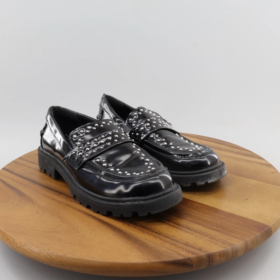 Zara Women's Studded Black Chunky Penny Loafers Size 6 - Image 3 of 4