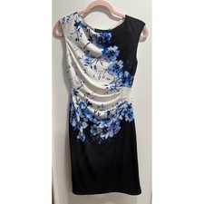 Lauren Ralph Lauren Blue Floral Ruched Sheath Dress Black White Size 2