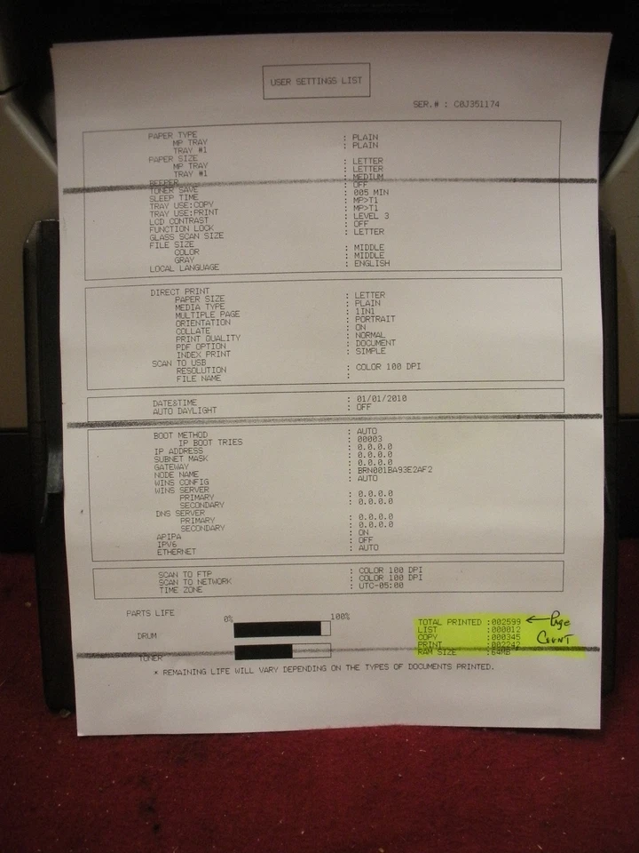 Brother DCP-8080DN All-in-One Duplex Network Printer Page Count  34,631 - Image 4 of 4