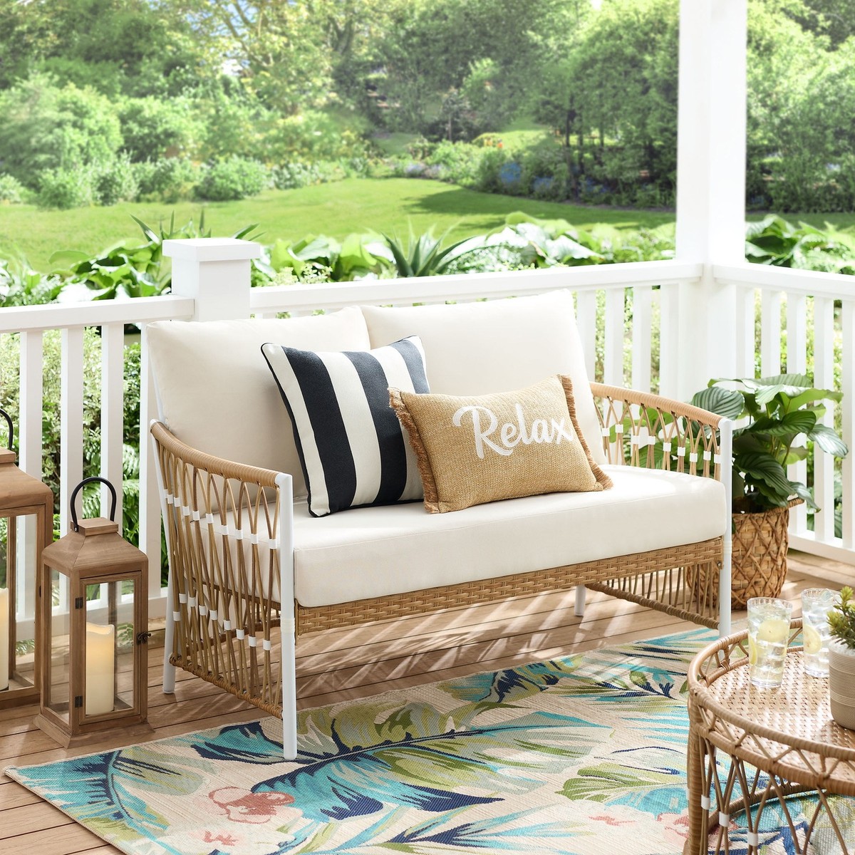 Better Homes & Gardens Lilah Outdoor Wicker Loveseat with White