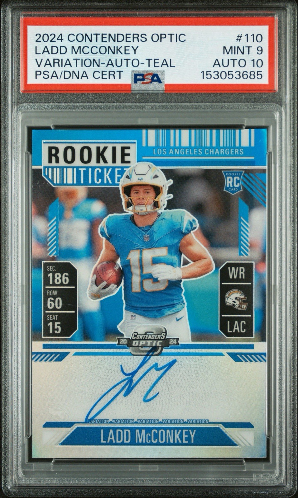2024 CONTENDERS OPTIC VARIATION TEAL LADD MCCONKEY AUTO RC /75 PSA 9