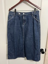 Eddie Bauer Dark Wash Blue Midi Jean Skirt Sz 10 Straight 100 Cotton Y2K Denim