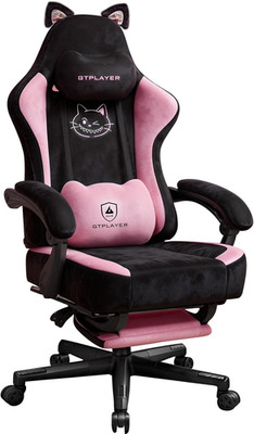 Cute Cat Ear Gaming Chair with Footrest, Ergonomic Pink & Black Design