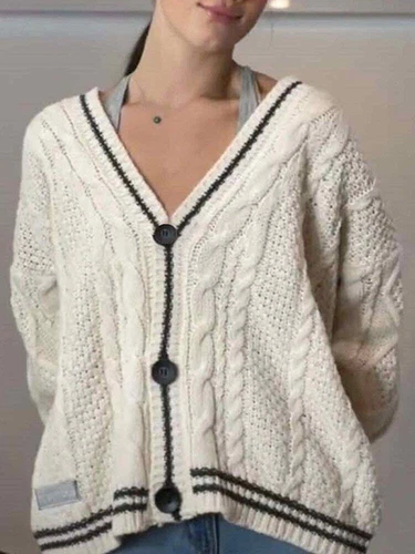 Maglione Cardigan Maglione Maglia Donna Autunno Caldo Oversize - Foto 5 di 35