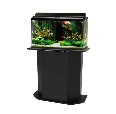 white fish tank and cabinet
