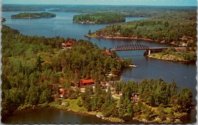 Aerial View Sioux Narrows Bridge Ontario Kenora Fort Frances Canada Postcard UNP