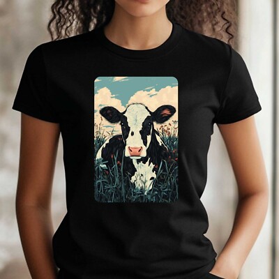Women's Cow Anime Style Print Cotton T-Shirt Size S to 3XL