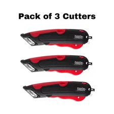 Easy Cut 2000N RED Safety Box Cutter Knife with Holster (Pack of 3 Cutters)