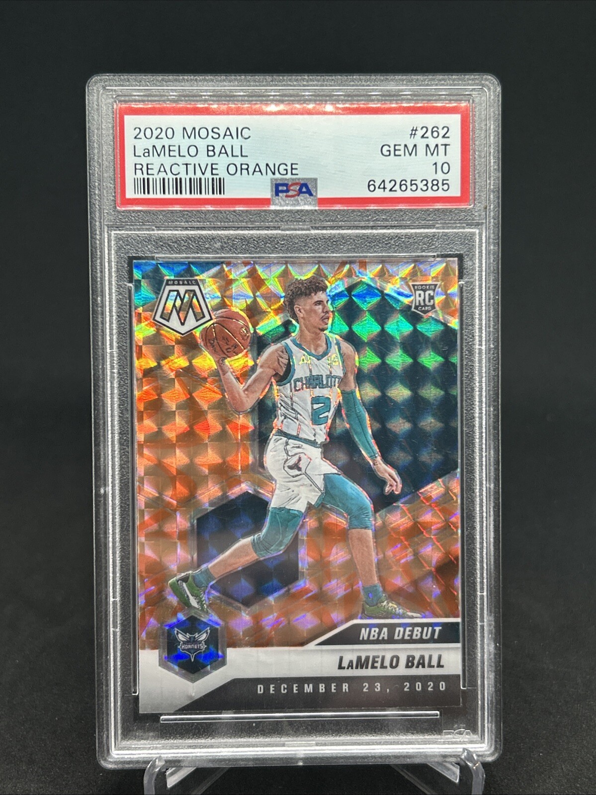 2020-21 Mosaic LaMelo Ball NBA Debut Reactive Orange Prizm Rookie RC #262 PSA 10