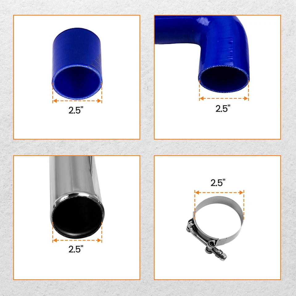 2.5" Universal Turbo Intercooler Turbo in alluminio tubo di aspirazione tubo Kit - Immagine 4 di 4