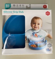 Bumkins Silicone Suction Grip Divided Dish Blue Baby Dishwasher Microwave SAFE
