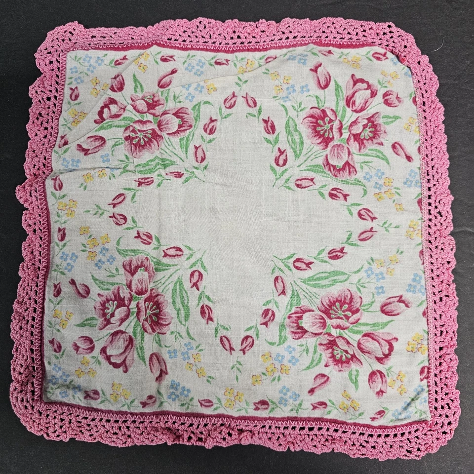 Pañuelo Vintage Floral con Crochet Encaje Borde Borde 10" Juego de 3 (C) Foto 3 de 4