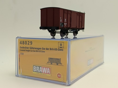 Brawa ged. Gueterwagen 48029 H0 DC der DR Brit-US-Zone, Gw, in OVP - Imagen 2 de 3