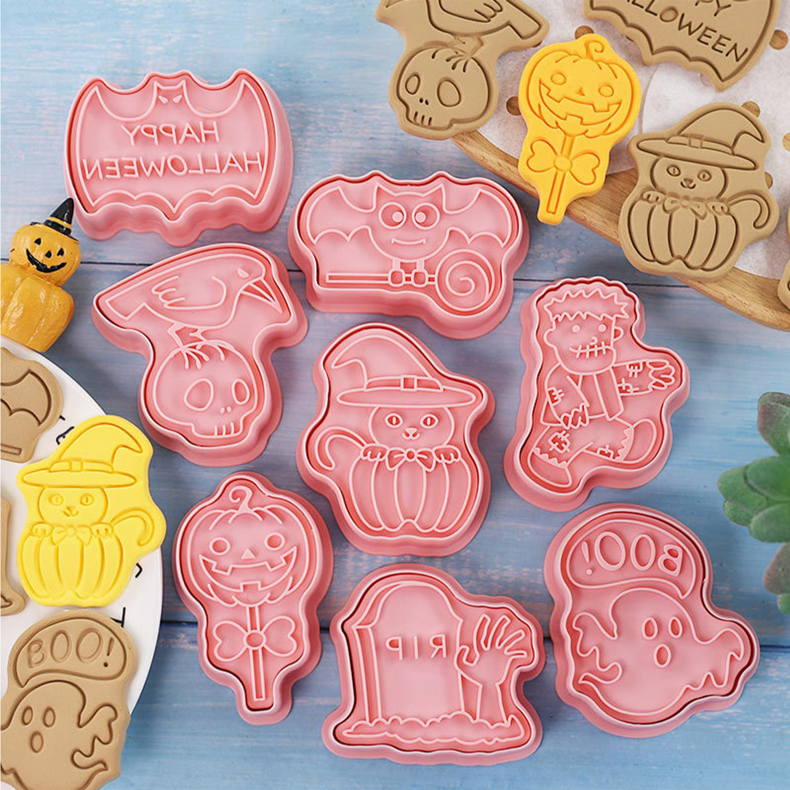 8Pcs Halloween Cookie Mold Cartoon Holiday Cookie Cutter Halloween