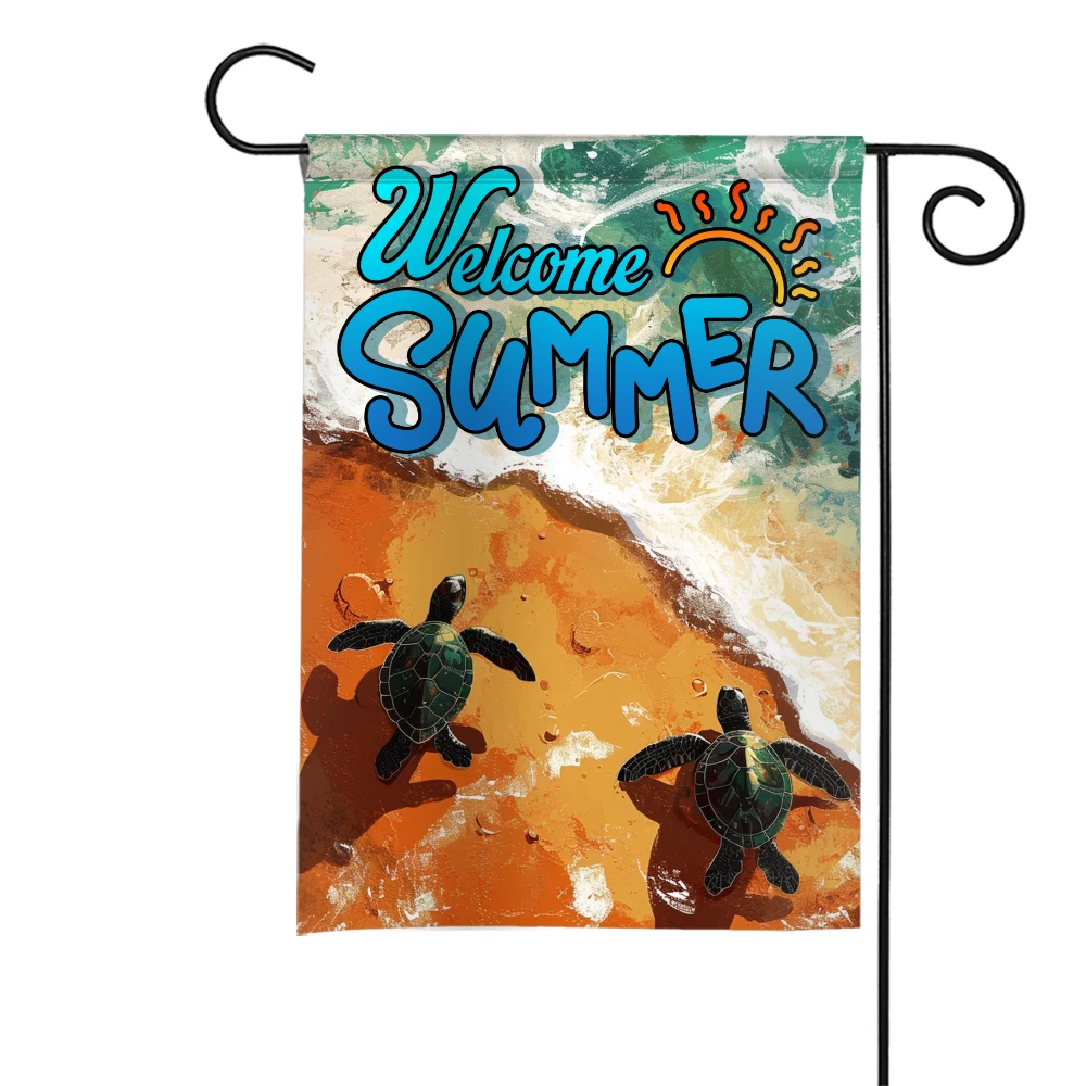 Turtle Summer Beach Flag, Beach Turtle Lovers Flag, Welcome Summer Garden Flag