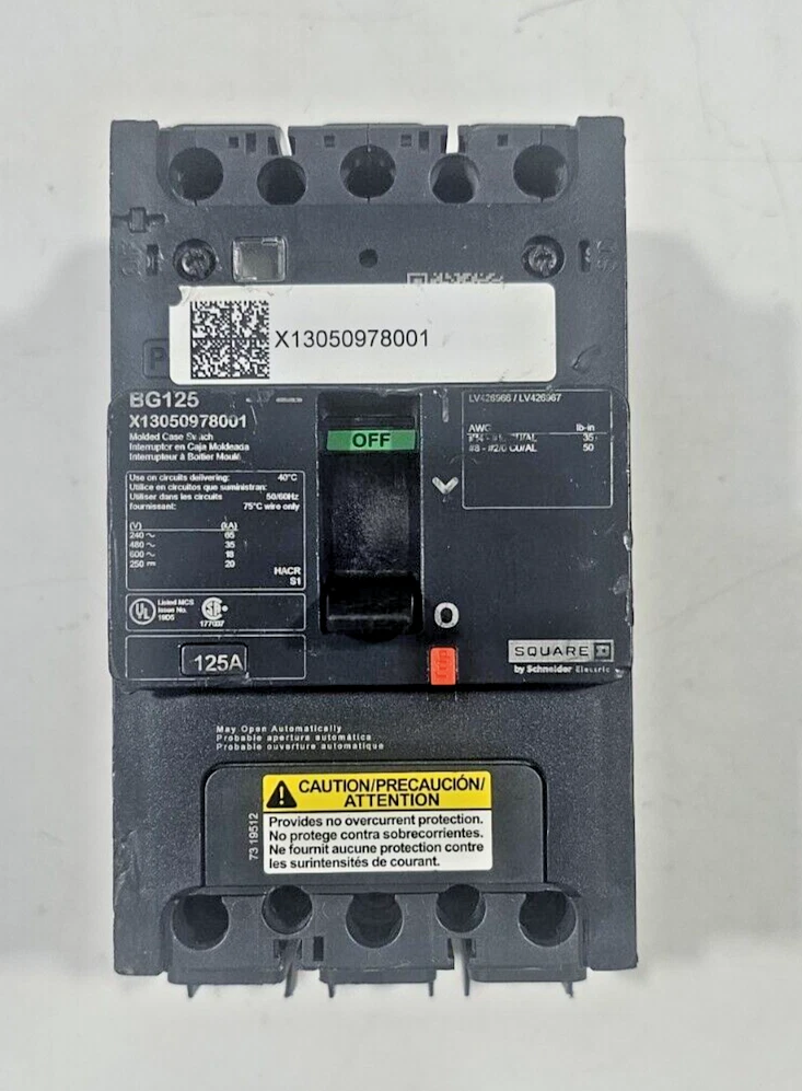 SQUARE D BG125 Used Working Power Distribution Circuit Breaker