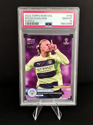 PSA 10 Erling Haaland /99 Purple Topps Now Ucl #102 Youngest 35