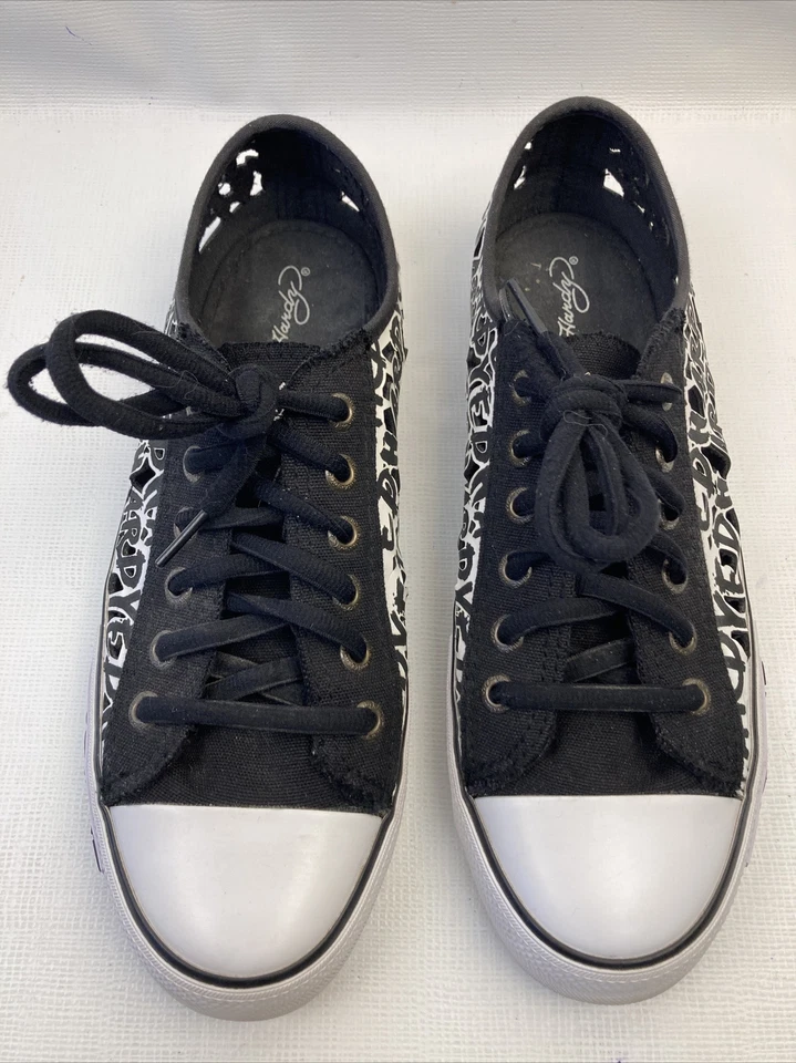 Ed Hardy Low Top Cut-Out Sneaker Shoes Size 10 Black White 11SDE101W EUC Low - Image 3 of 4
