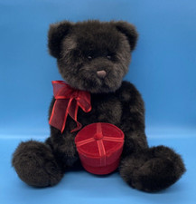 Teddy Bear Plush Stuffed Dark Brown w/Red Ribbon  Box Great Gift Presentation