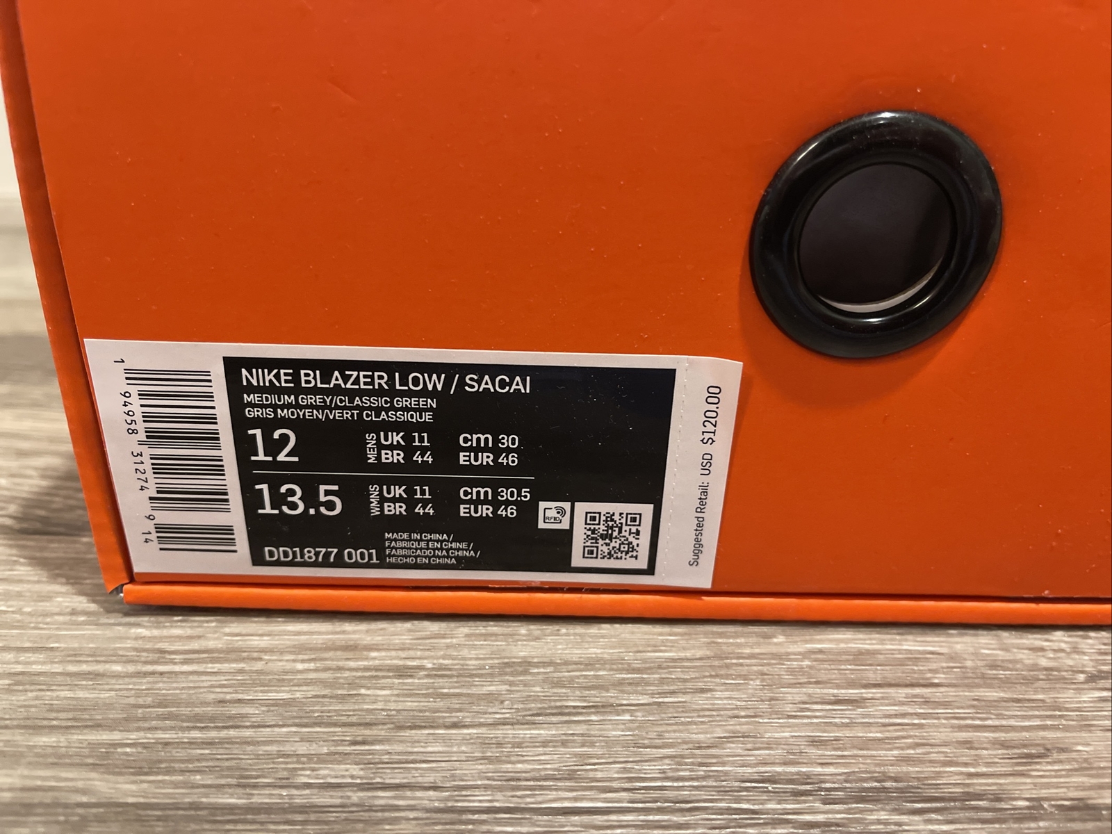 SACAI X NIKE DS Nike Blazer Low x SACAI Medium Grigio Classico Verde Uomo Taglia 12 DD1877 001*