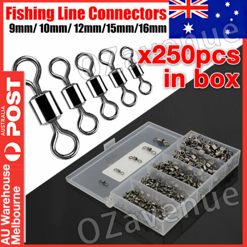 250PCS/Box Fishing Ball Bearing Swivels Solid Ring Hooks Connectors Tackle Tools - Picture 1 of 9