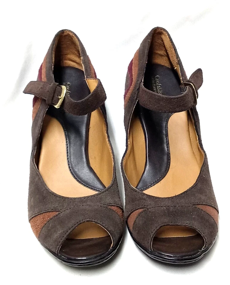 CROFT & BARROW - ZAPATOS DE SALÓN NICOLETTE, Mujer Talla 7 Marrón Gamuza Punta abierta Correa para el Tobillo Foto 2 de 4