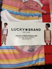 Lucky Brand Girls 4 Piece Flame Resistant Pajama Set MEDIUM 10/12 Multicolor