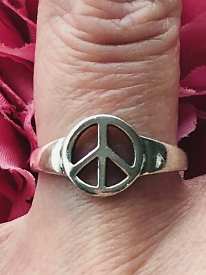 Peace Sign Statement Ring – Adjustable Crystal Hippie Ring For Women & Men, 60s 70s Inspired Jewelry