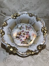 RS Prussa Large Porcelian Bowl With Florals & Gold & Molded Designs Edges