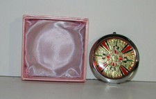 Beautiful Pocket Compact Mirror Metal with Colorful Detailed Decoration NOS