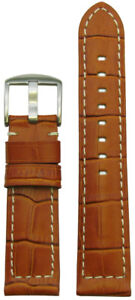 Details about 24mm XL Panatime Honey Leather Watch Band w/Gator Print &  White Stitch 125/85