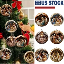 6× Vintage Birth of Jesus Nativity Scene Christmas Ornaments 2D Wooden Decor USA
