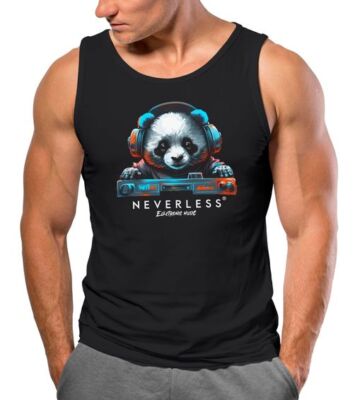 Herren Tank-Top Panda Bär Aufdruck Tiermotiv Musik Techo Print Fashion