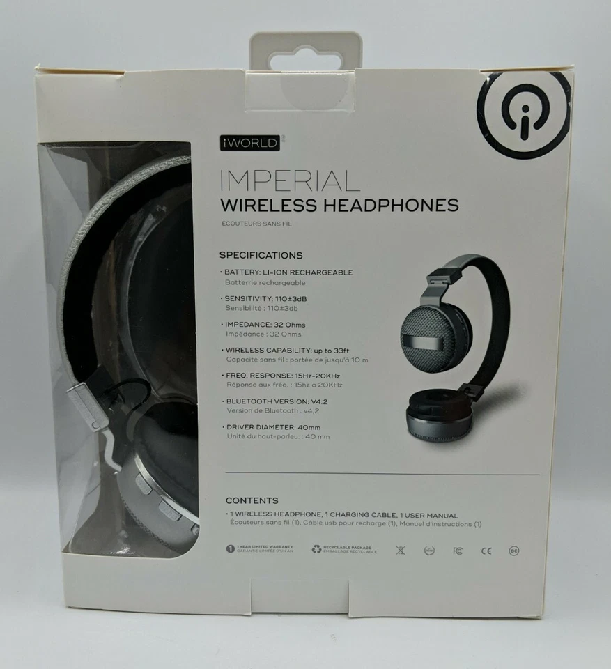 Auriculares Inalámbricos Bluetooth Iworld Imperial Gris *Leer Foto 2 de 4