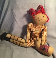 Folk Art Primative Country Farmhouse Doll Angie W/Cat The Heart side Collection