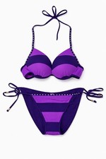 NWT VTG Victoria s Secret PINK Bikini Set Rhinestones Purple Striped T/B XS/M