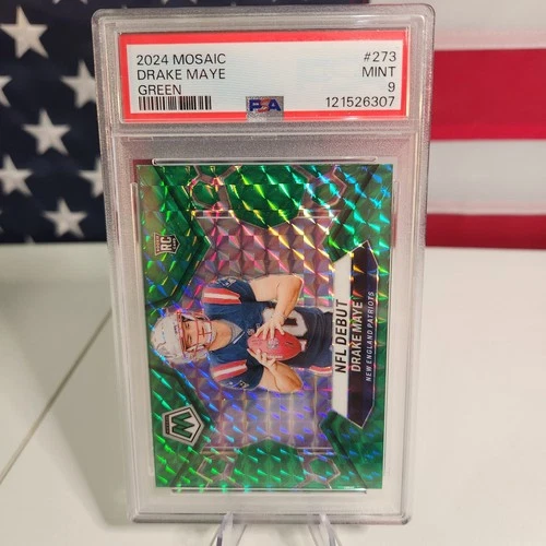 2024 Panini Mosaic - NFL Debut Drake Maye #273 Green Mosaic Prizm (RC) PSA 9