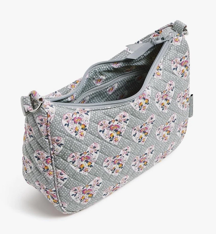 Bolso Bandolera Vera Bradley Frannie Media Luna Mon Amour Gris Corazones Foto 3 de 4