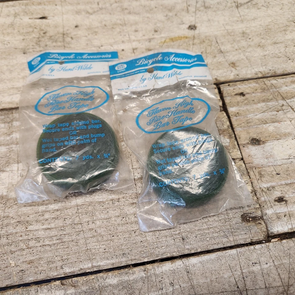 Par de cintas de manillar de vinilo Hunt Wilde verde campus envoltura de barra Schwinn década de 1970 NOS Foto 2 de 4