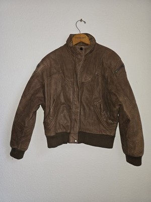 Mens Vintage Adventure Bound Brown Leather Bomber Jacket SZ Medium Distressed