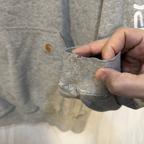 Carhartt Hooded Sweat Parka Pullover Drawstring Hoodie Gray Distress M - Picture 3 of 9