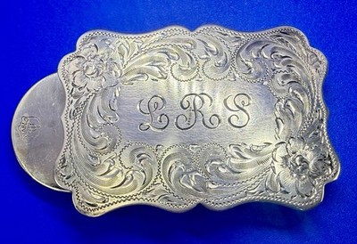 Diablo Sterling Silver Monogramed LRS Vintage 925 Engraved Swirl Belt Buckle