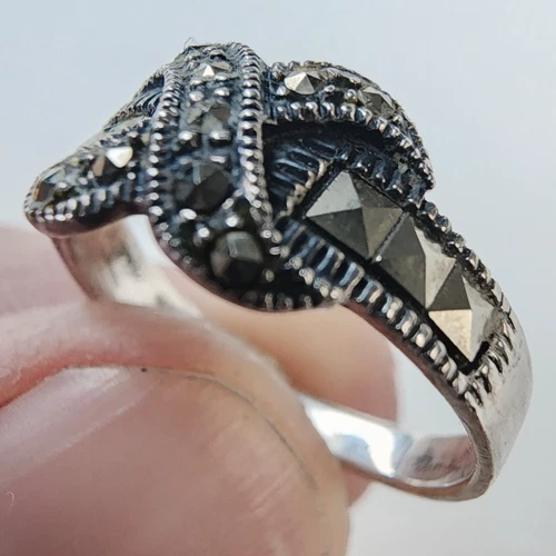Marcasite Bowtie Sterling Ring Size 6 1/2 Sterling Silver 925 Vintage