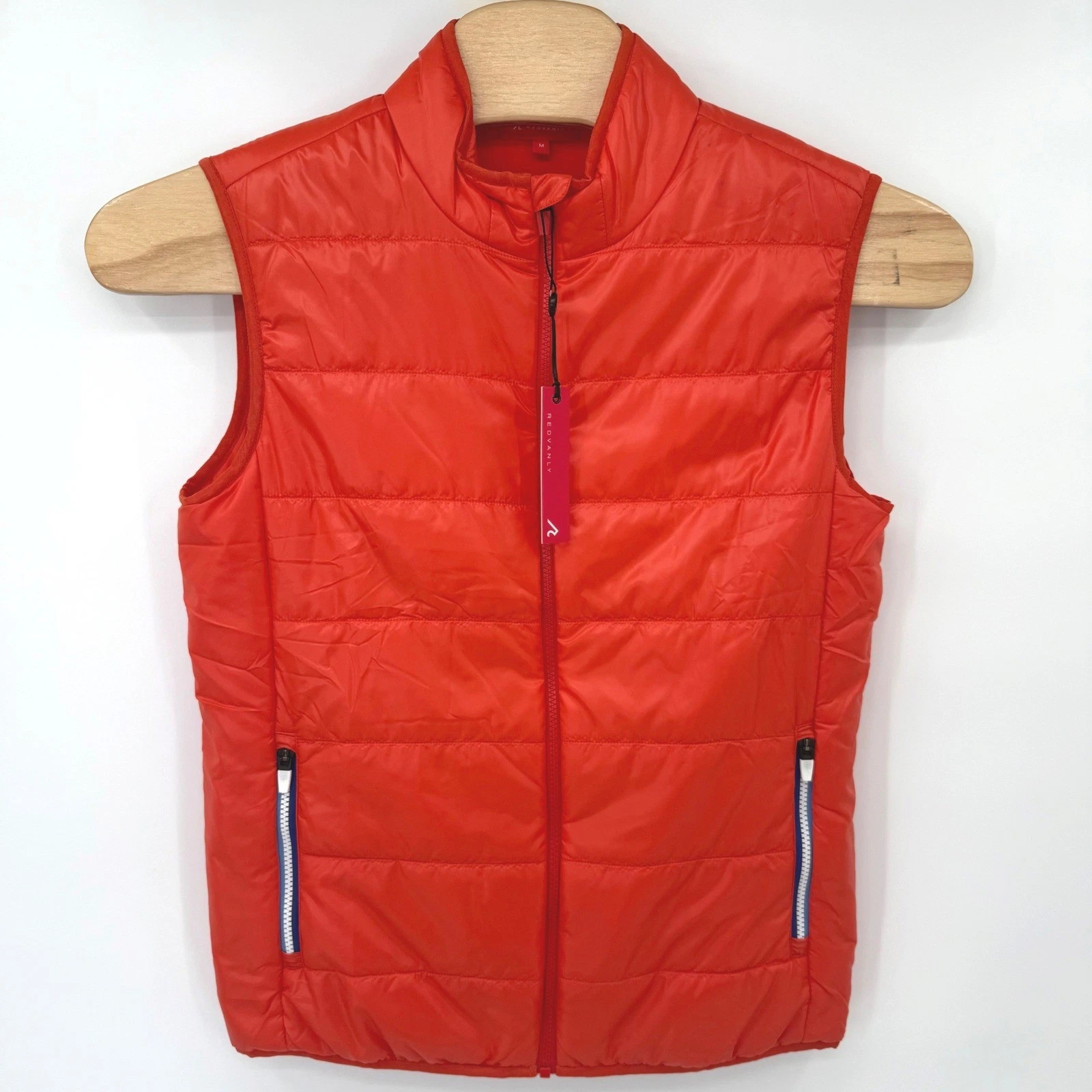 REDVANLY Puffer Vest Men Medium Orange Quilted Full Zip Athletic Activewear