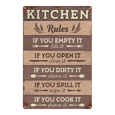 Tin Sign Kitchen Rules Wall Art 20.32cm X 30.48cm