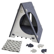 Triangle Cat Tent with Removable Pad, Enclosed Pet Bed  Hideaway for Small C...